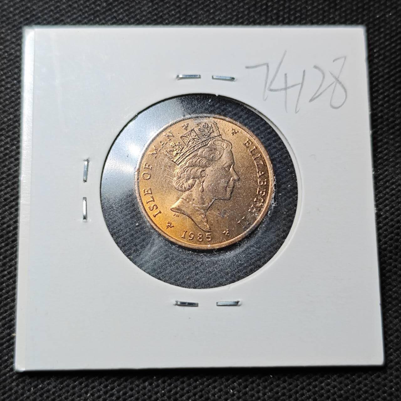 KK钱币收藏小铺  第374场  2月预留时间 周末发货  马恩岛1便士铜币 好品