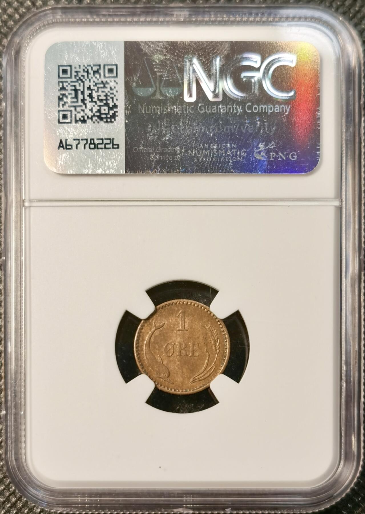 甄臻铺-世界币章拍卖（第40期）送拍享返佣金等优惠多多 NGC-MS64BN 1904年丹麦1欧尔铜币 原光品相