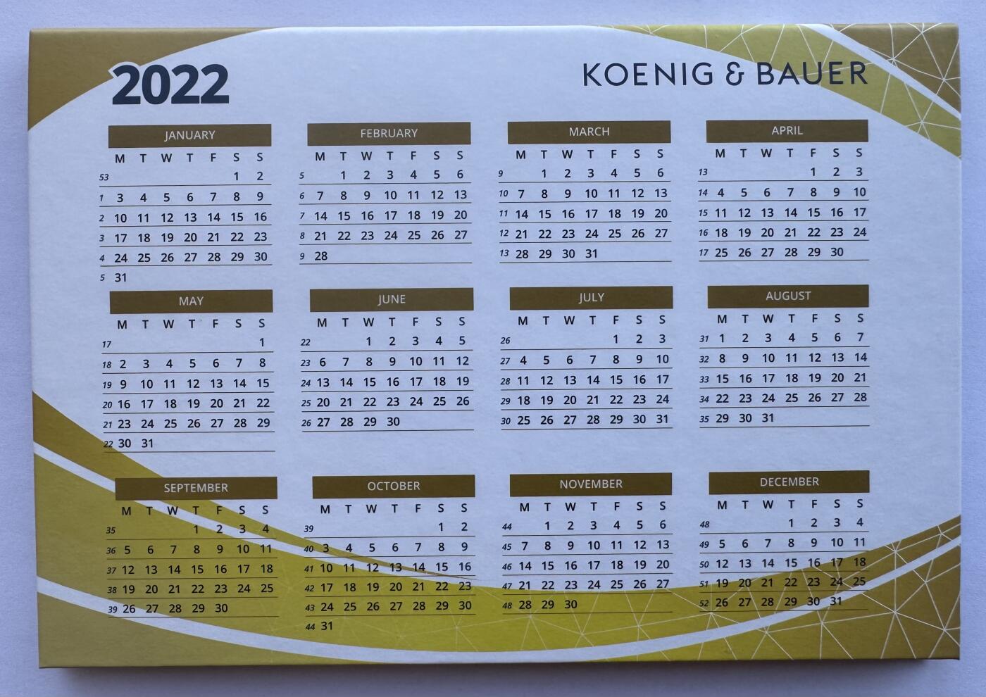 2025第25场（总第225期）：精品测试钞、纪念钞、塑料钞、连体钞综合场 德国高宝KOENIG&BAUER 2022年限量版凹印台历UNC（含原装信封和宣传册）