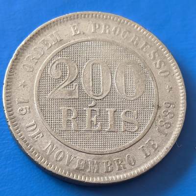 外国优质老铜币银币，周六九点倒数截拍，满百包邮，可寄存半年，喜欢朋友微信扫描二维码可直接参拍 - 巴西星月版1895年200瑞斯大镍币