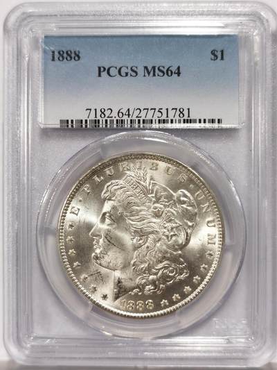 博洋堂世界钱币拍卖第147期（全场包邮） - PCGS MS64 美国1888年摩根大银币，1888吉祥年，支撑角有缺未影响密封