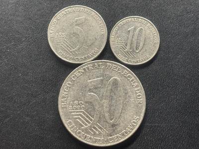 邮泉阁限时拍卖第三十六场 美洲硬币专场（硬币在国外。请付邮费6元。） - 厄瓜多尔2000年3枚