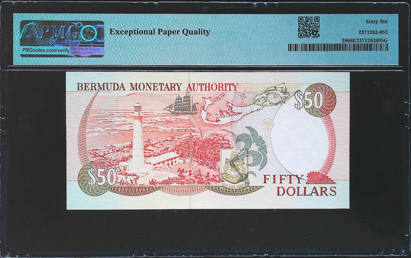 世界靓号纸钞第七十八期 1989年百慕大50元 B1首发冠 百位号576号 PMG66 