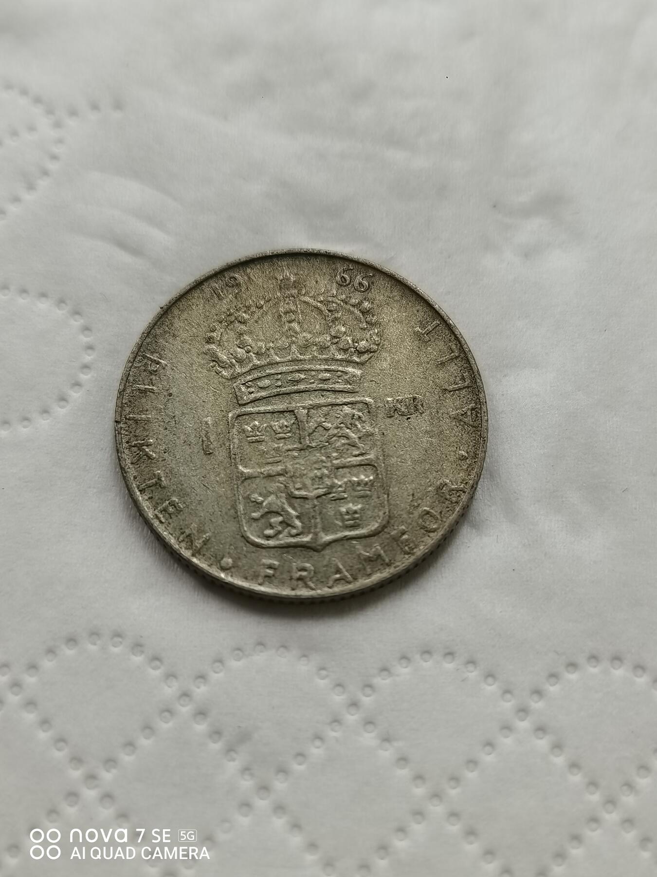 外国钱币 66年瑞典1克郎银币