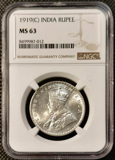 甄臻铺-世界币章拍卖（第40期）送拍享返佣金等优惠多多 - NGC-MS63 1919年英属印度乔治五世卢比