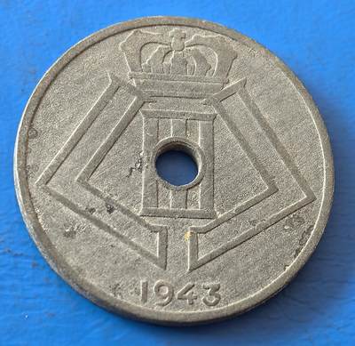 外国优质老铜币银币，周六九点倒数截拍，满百包邮，可寄存半年，喜欢朋友微信扫描二维码可直接参拍 - 德占比利时1943年25分