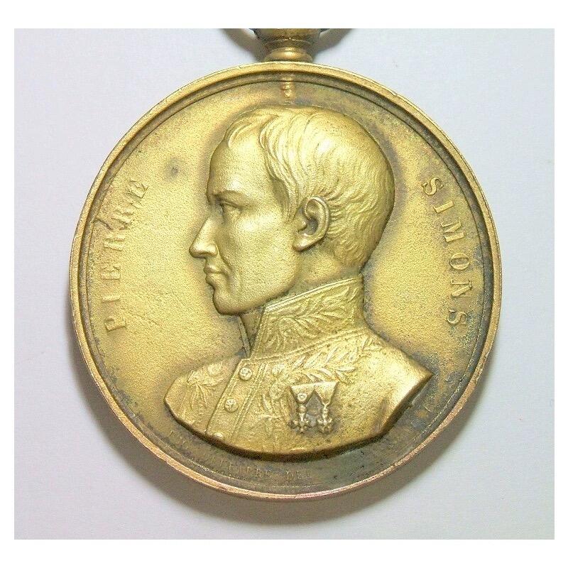 【光边】法国1834年 科学家西蒙斯高浮雕精制大镀金章 48MM 鎏金工艺（蘸金粉）金层要厚
