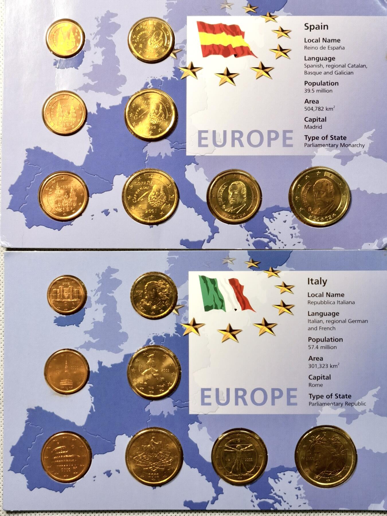 甄臻铺-世界币章拍卖（第40期）送拍享返佣金等优惠多多 比利时/意大利/西班牙 BU卡装套币 共24枚 面值11.64EURO