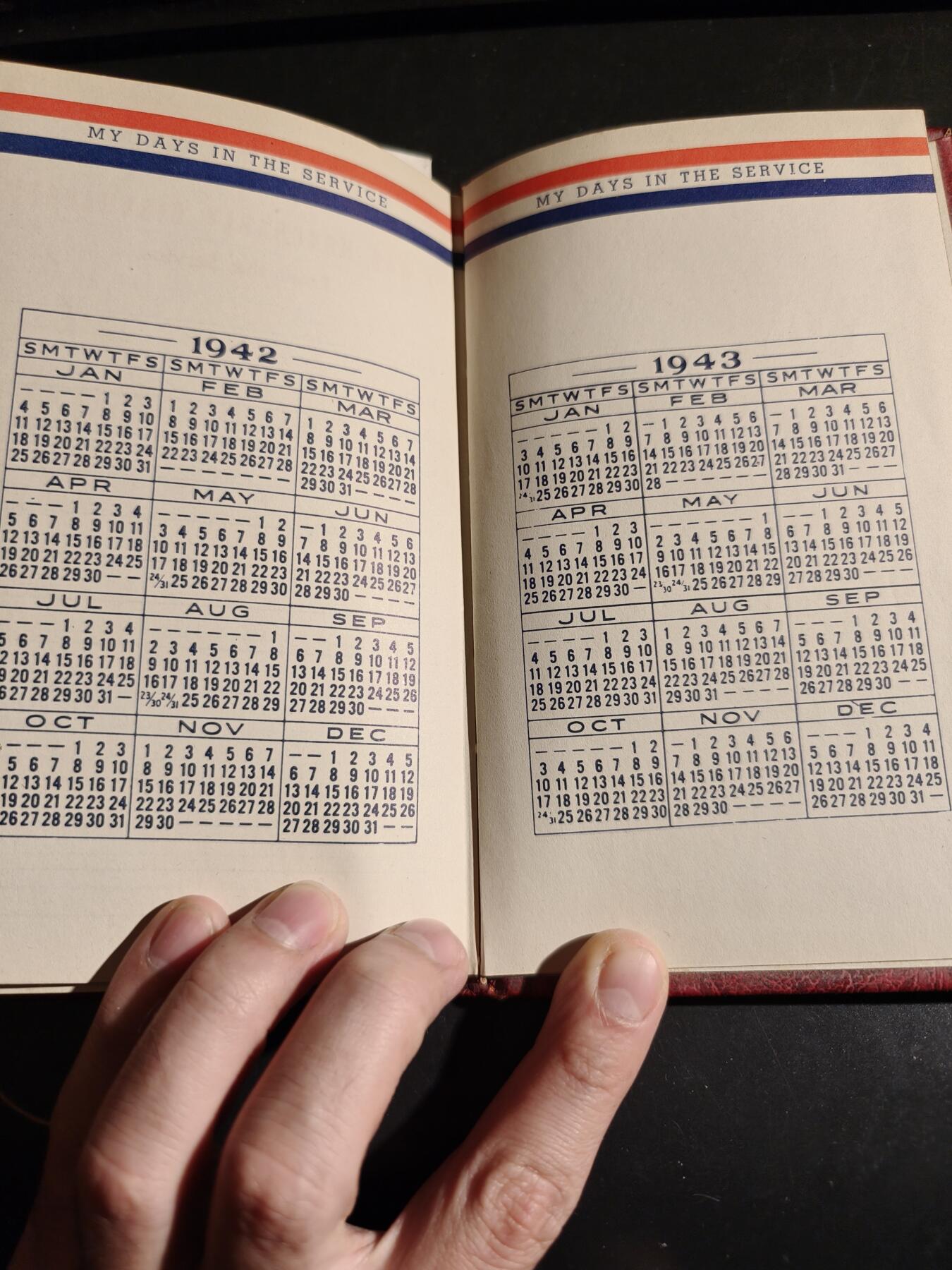 老王徽章第164期 美国二战服役记事本    带原始封装    内部有几页被记录了内容，绝大部分都是空页      尺寸11×18×2cm