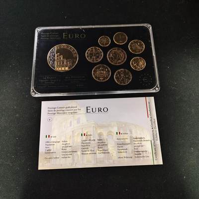 【全场包邮】纯粹捡漏拍479场（免费代拍第16场） - 意大利欧元版镀金盒装套币-含40毫米超大镀金纪念章