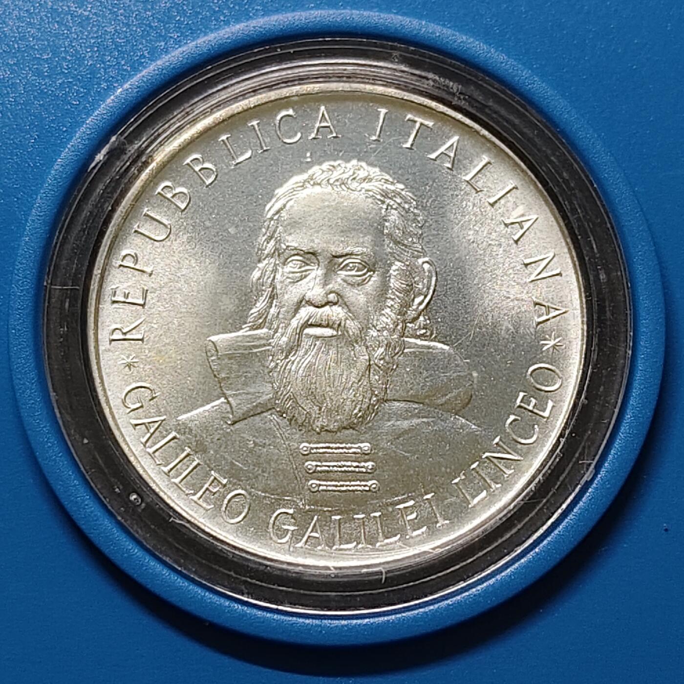 【全场包邮】纯粹捡漏拍479场（免费代拍第16场） 意大利1982年500里拉伽利略公共图书馆350周年（29.3毫米11克）纪念银币-原盒