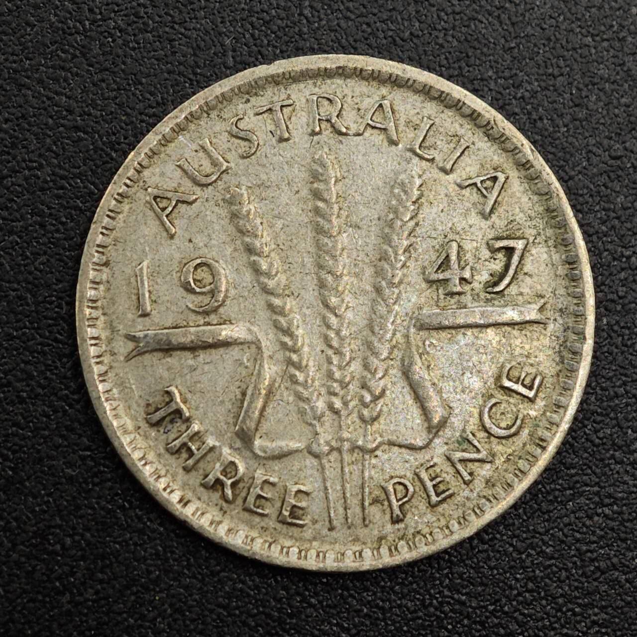 【淘币小摊】实时拍第八百零一拍   散币场   满百包邮可预留二周 每周一统一发货   澳大利亚1947年乔治六世3便士银币