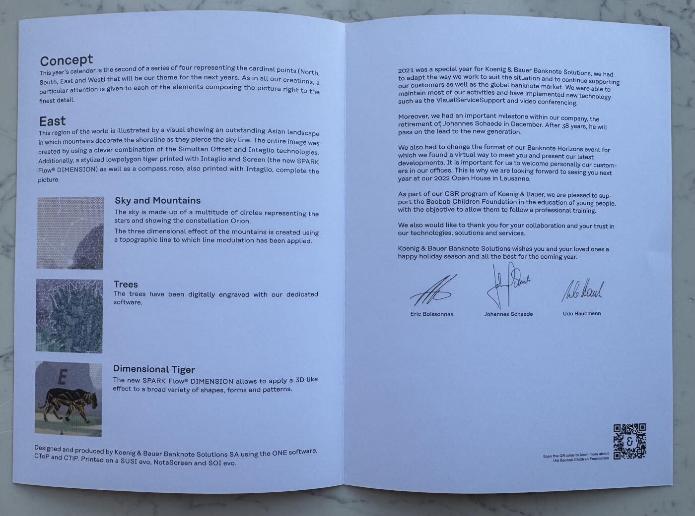2025第25场（总第225期）：精品测试钞、纪念钞、塑料钞、连体钞综合场 德国高宝KOENIG&BAUER 2022年限量版凹印台历UNC（含原装信封和宣传册）