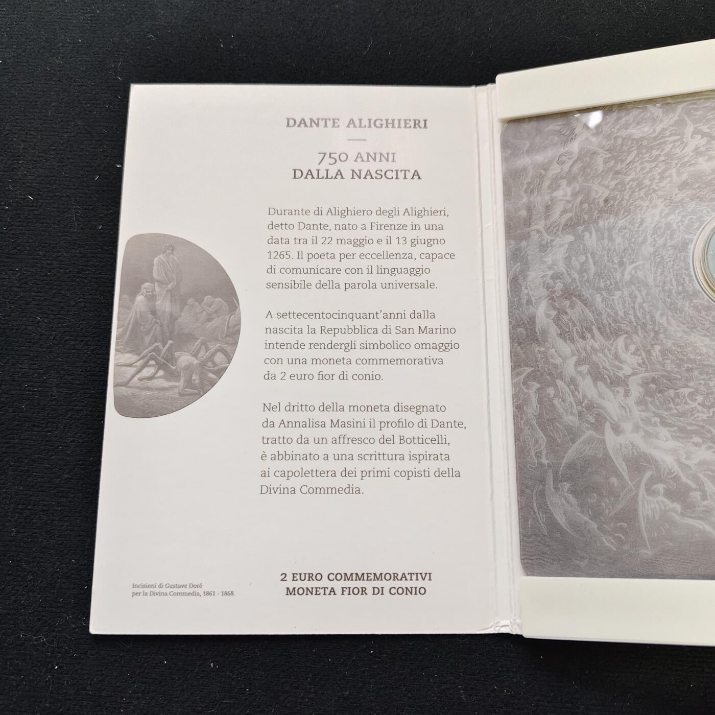 【全场包邮】纯粹捡漏拍479场（免费代拍第16场） 圣马力诺2015年2欧元文学家但丁·阿利格伊诞生750周年官方卡装纪念币