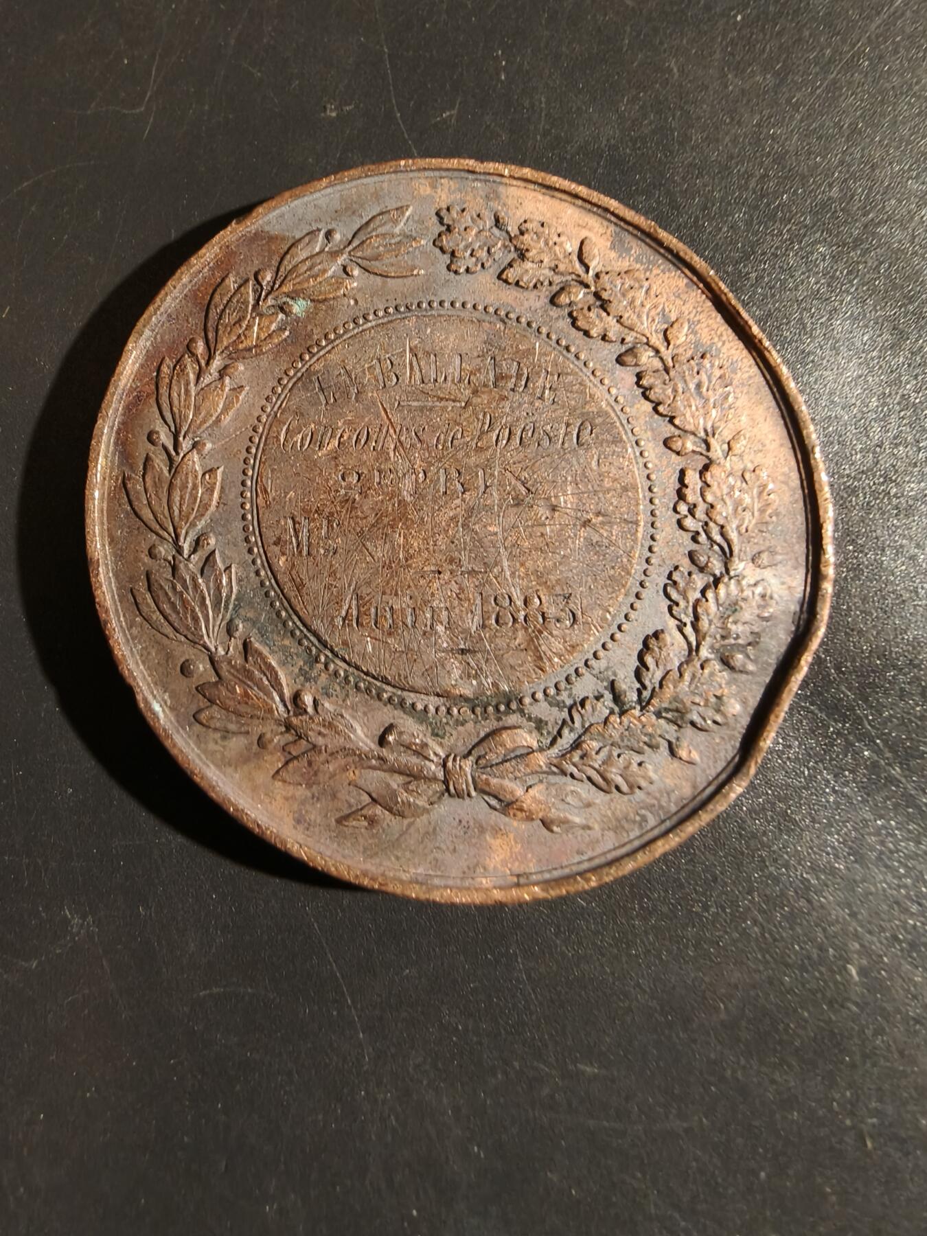 老王徽章第164期  法国诗歌竞赛大铜章    玛丽安娜     直径50mm.    重量57.6g