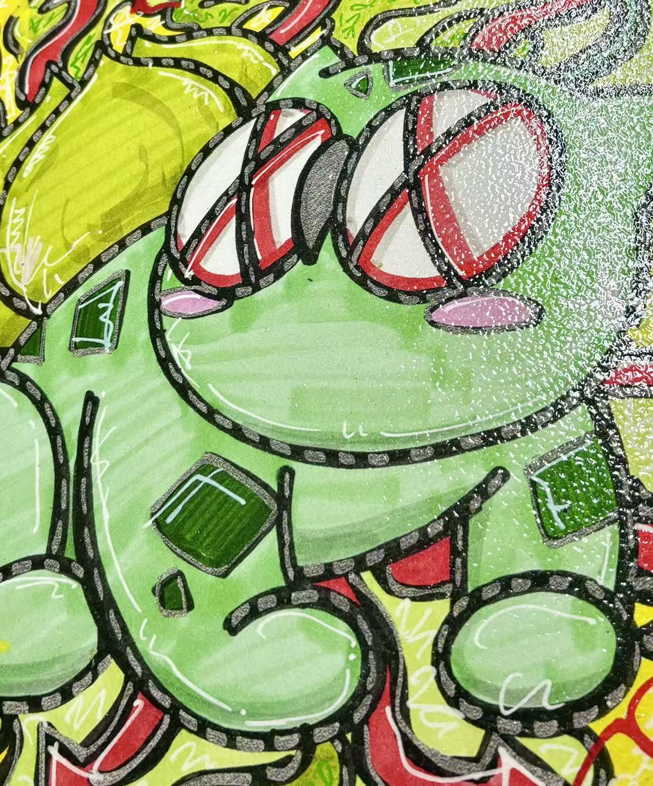 零元拍：歪歪 OWSON 系列作品装饰肌理画《宝可梦-妙蛙花》，相框尺寸35/35CM。因展品出展，镜框可能有轻微划痕，介意勿拍