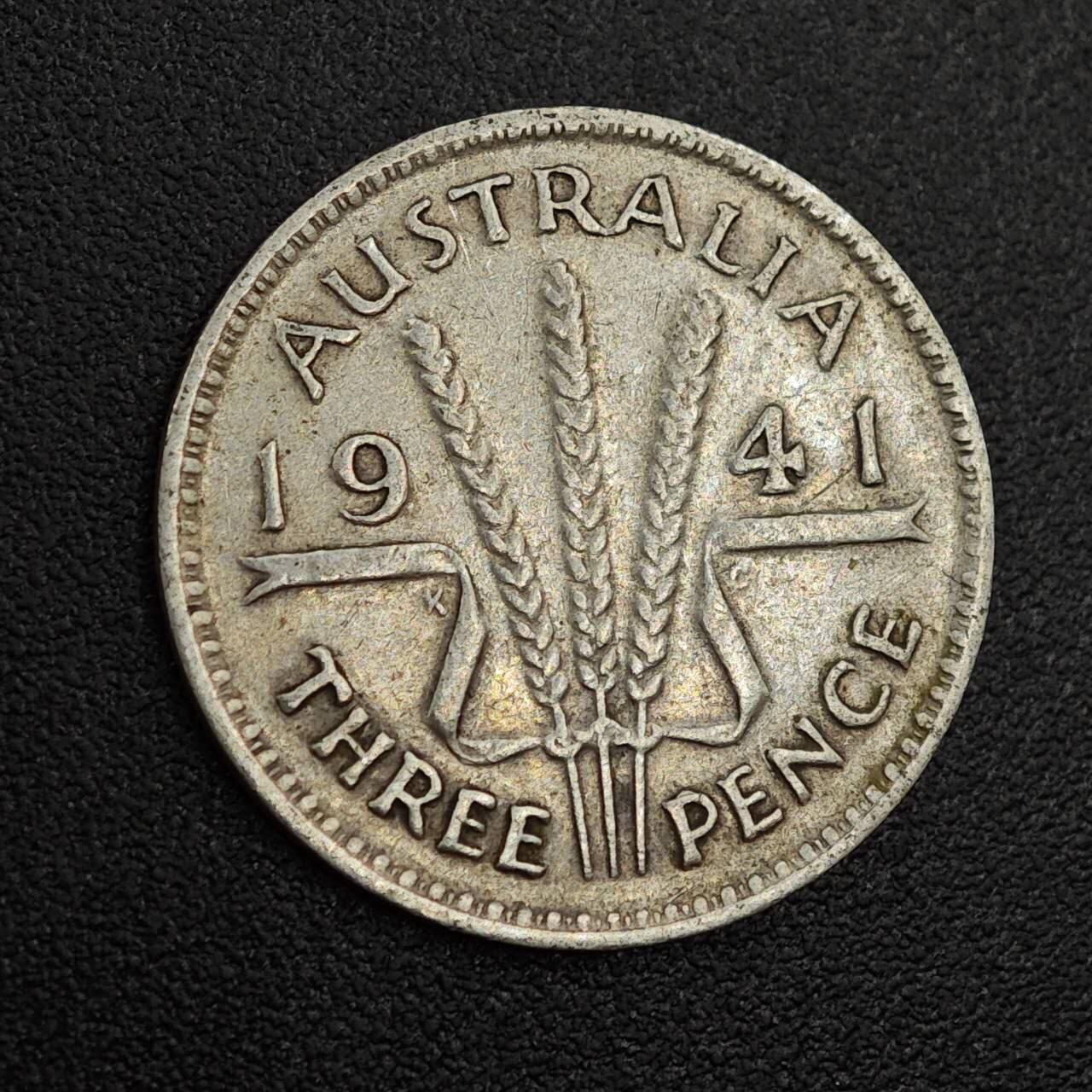 【淘币小摊】实时拍第八百零一拍   散币场   满百包邮可预留二周 每周一统一发货   澳大利亚1941年乔治六世3便士银币