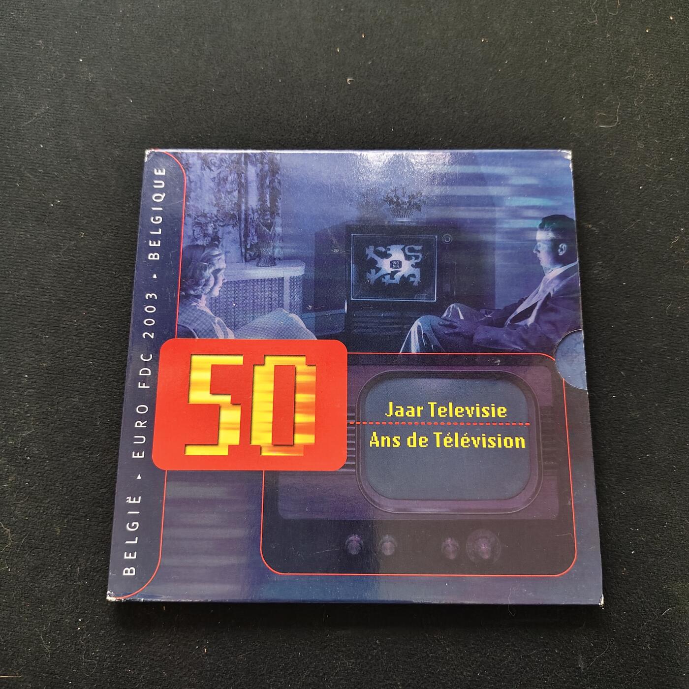 【全场包邮】纯粹捡漏拍479场（免费代拍第16场） 比利时2003年电视50周年主题官方欧元卡装年度流通套币-含纪念章