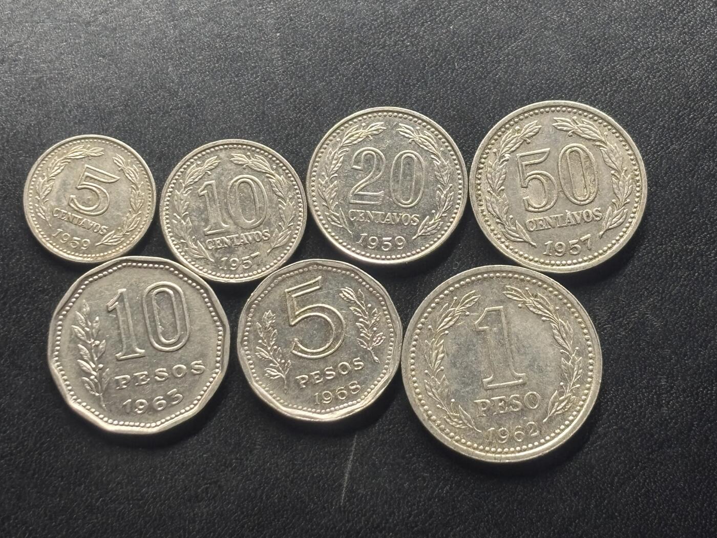 邮泉阁限时拍卖第三十六场 美洲硬币专场（硬币在国外。请付邮费6元。） 阿根廷1950、60年代7枚