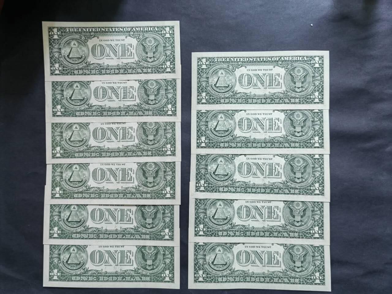 外国纸币专场251122第六十四场 美国1美元11张，有连号，品相10张UNC1张UNC-。