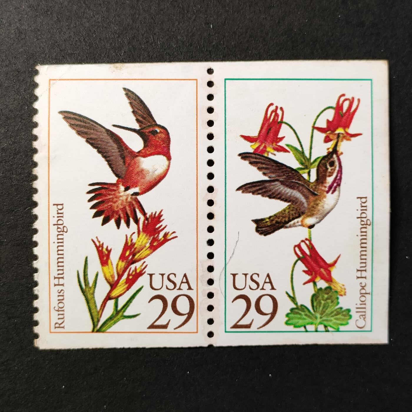 嘉禾收藏    【第384期】            无佣金、可寄存、满30元包邮 美国邮票，1992年鸟类蜂鸟邮票