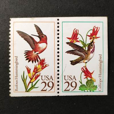 嘉禾收藏    【第384期】            无佣金、可寄存、满30元包邮 - 美国邮票，1992年鸟类蜂鸟邮票