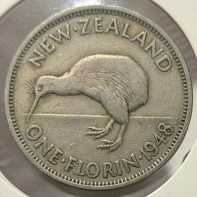 外国优质老铜币银币，周六九点倒数截拍，满百包邮，可寄存半年，喜欢朋友微信扫描二维码可直接参拍 - 新西兰1948年2先令