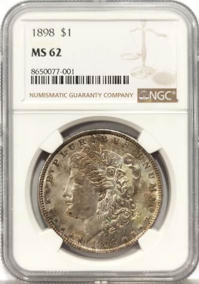 博洋堂世界钱币拍卖第147期（全场包邮） - NGC MS62 美国1898年O版摩根1美圆 淡彩