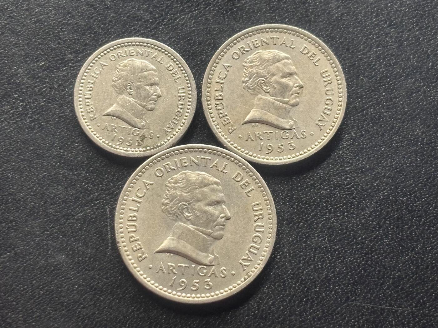 邮泉阁限时拍卖第三十六场 美洲硬币专场（硬币在国外。请付邮费6元。） 乌拉圭1953年3枚