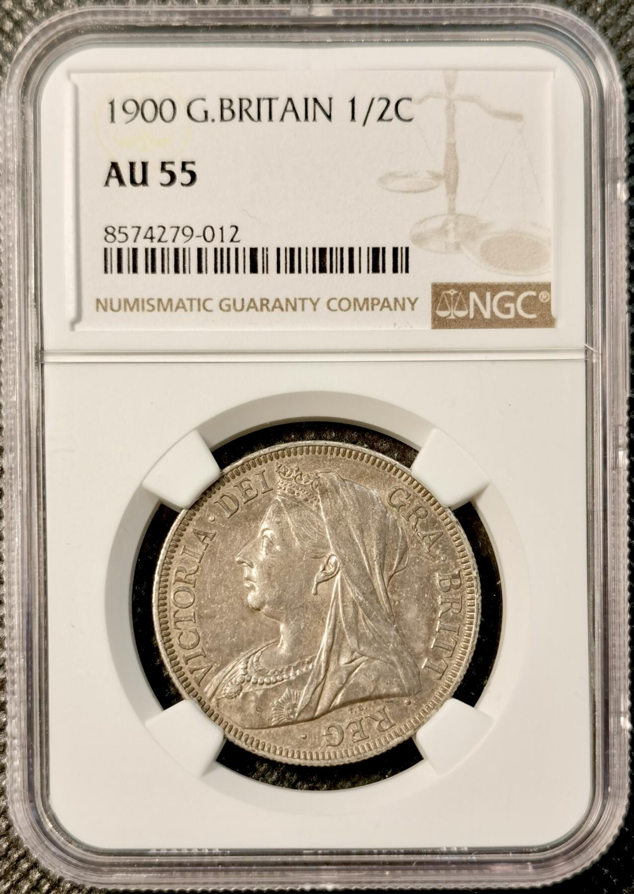 甄臻铺-世界币章拍卖（第40期）送拍享返佣金等优惠多多 NGC-AU55 英国1900年维多利亚女王披纱半克朗银币 状态很好 低评了