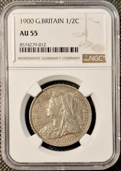 甄臻铺-世界币章拍卖（第40期）送拍享返佣金等优惠多多 - NGC-AU55 英国1900年维多利亚女王披纱半克朗银币 状态很好 低评了
