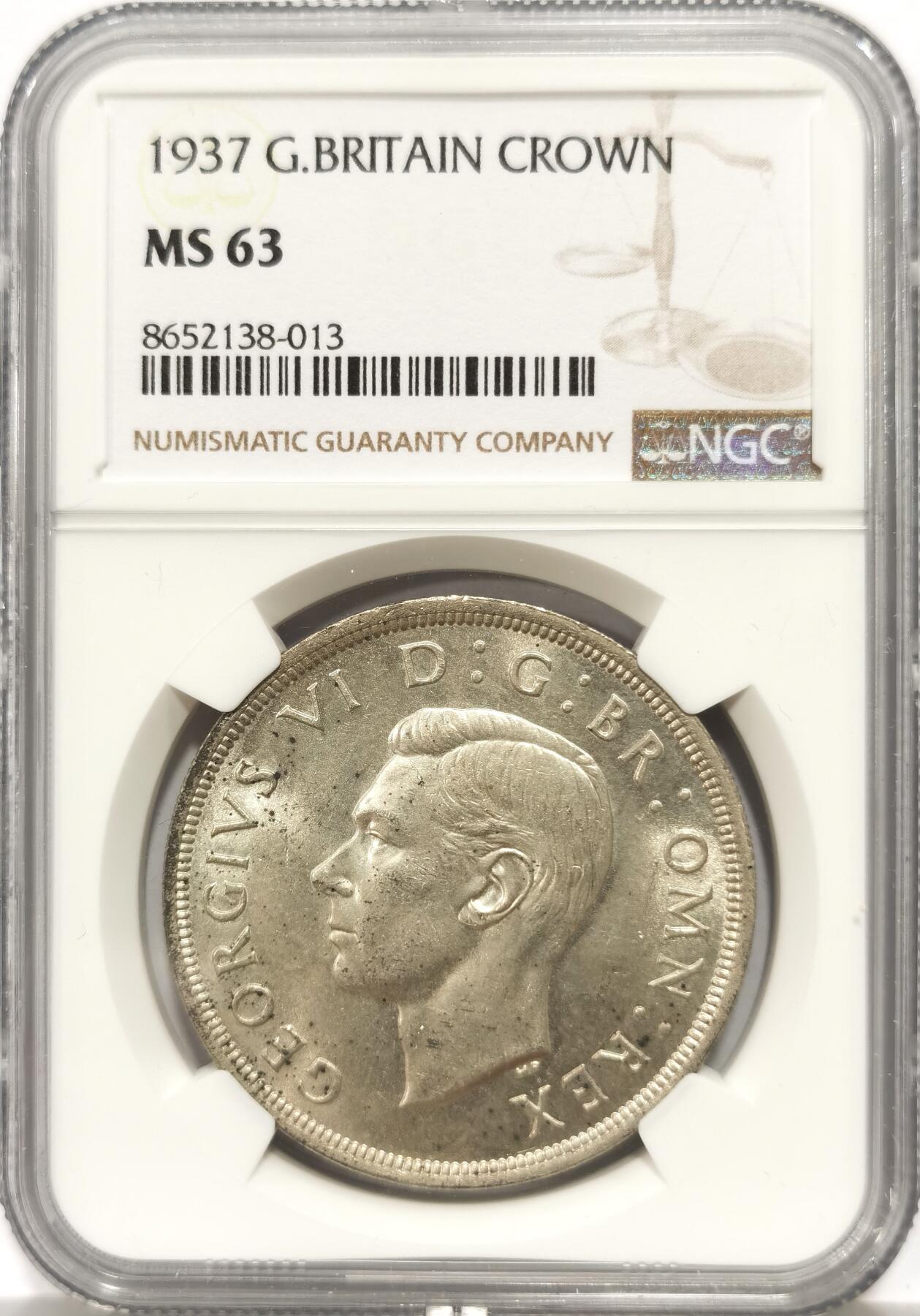 博洋堂世界钱币拍卖第147期（全场包邮） NGC MS63 英国1937年乔治六世克朗 转光好