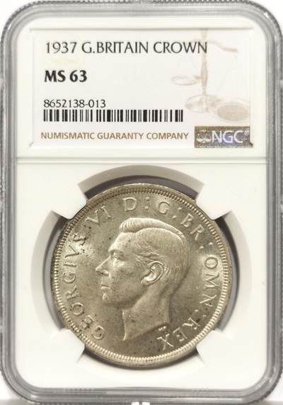 博洋堂世界钱币拍卖第147期（全场包邮） - NGC MS63 英国1937年乔治六世克朗 转光好