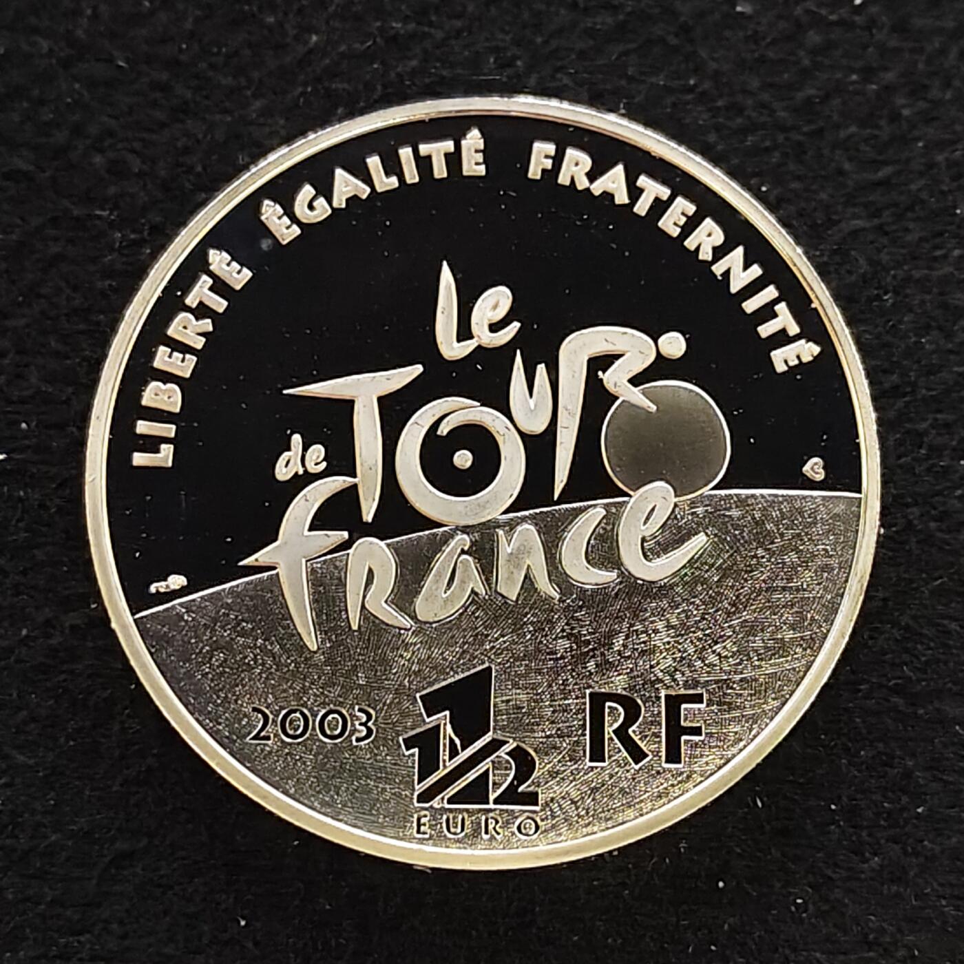 【全场包邮】纯粹捡漏拍479场（免费代拍第16场） 法国2003年1½欧元环法自行车赛100周年凯旋门（37毫米22.2克）精制纪念银币-盒证全