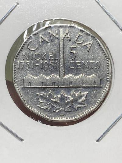 2025年第一百三十一场(总第一百五十七场）外国好品纸夹散币场(免佣金) - 加拿大🇨🇦1951单年份5分(乔治六世时期，发现镍200周年纪念币)