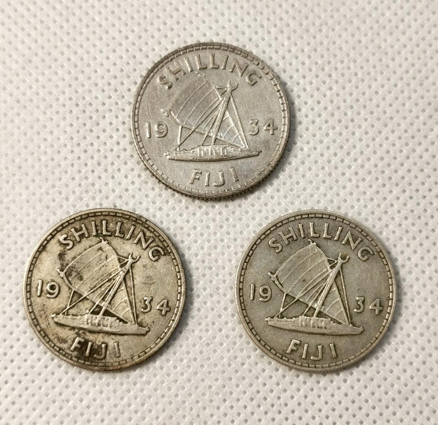 甄臻铺-世界币章拍卖（第40期）送拍享返佣金等优惠多多 斐济1934年1先令银币3枚