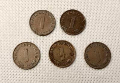 甄臻铺-世界币章拍卖（第40期）送拍享返佣金等优惠多多 - 德国1938年1芬尼铜币5枚