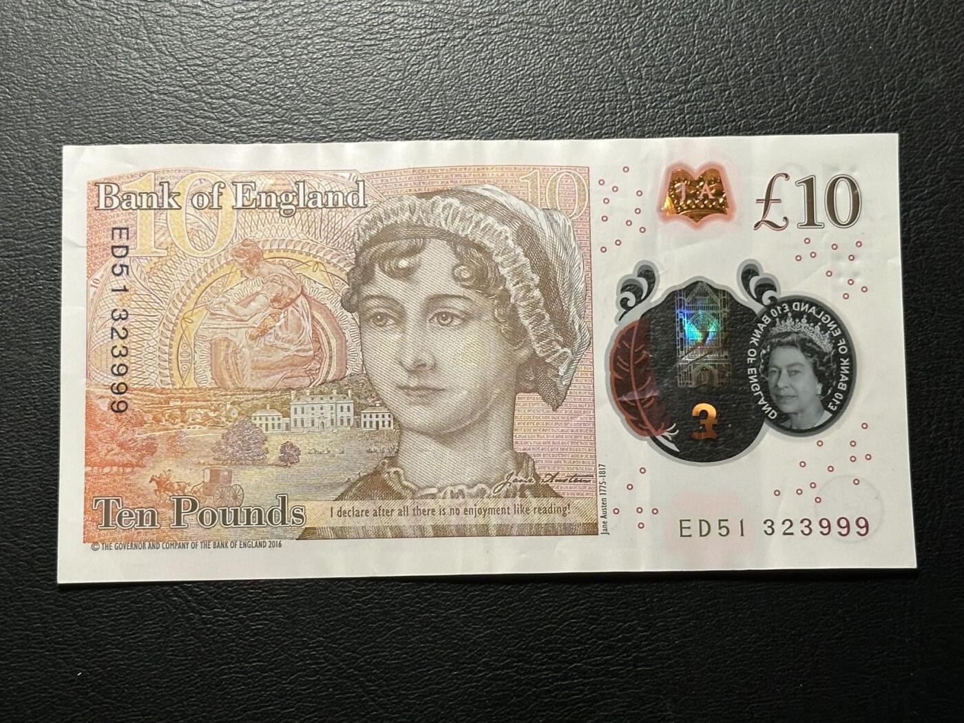 九十场（大更新） 英国10镑，塑料钞！999豹子号，无47。流通美品