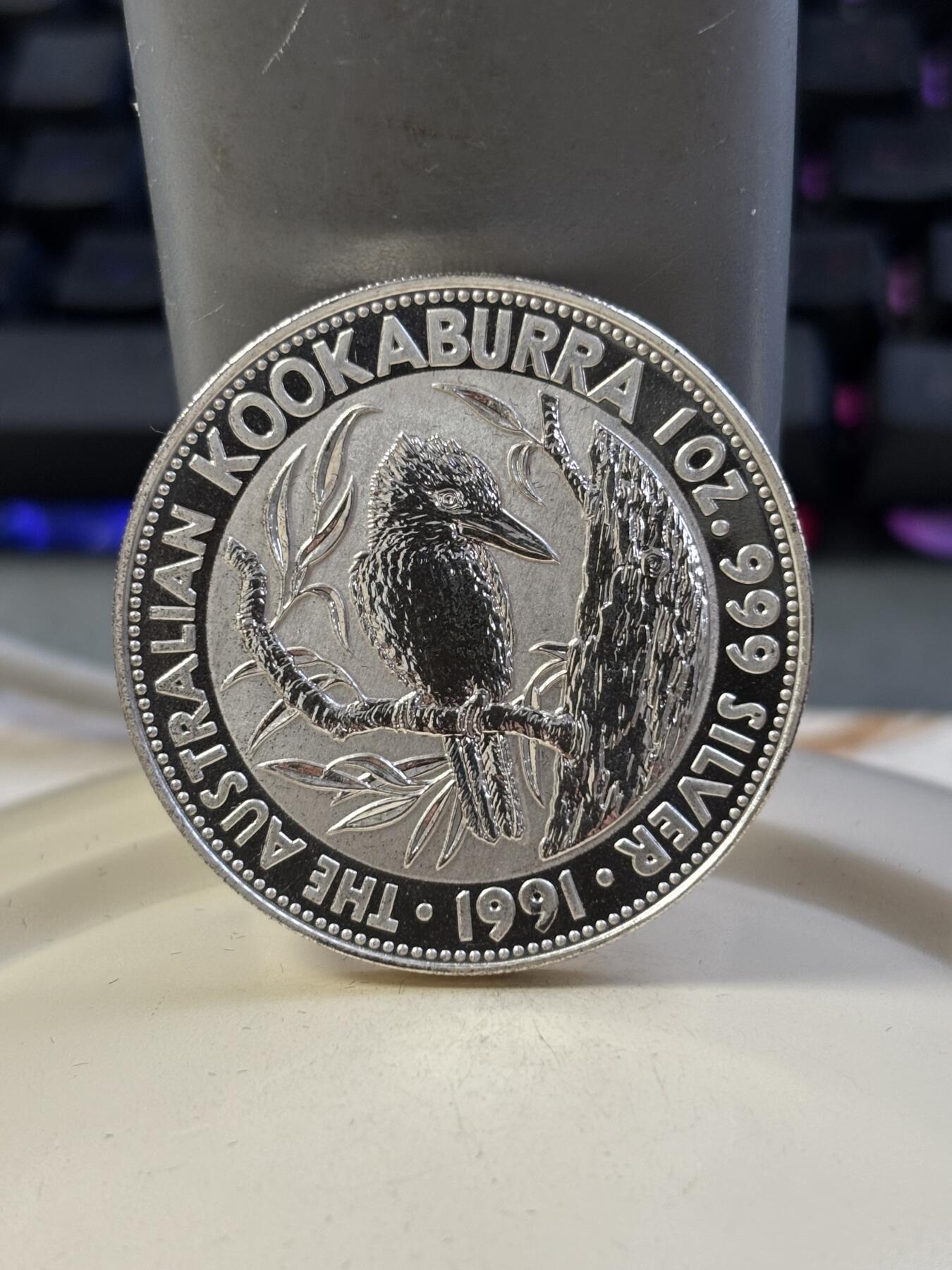 第182期拍卖 澳大利亚1991年翠鸟系列1盎司纪念银币带盒，999银