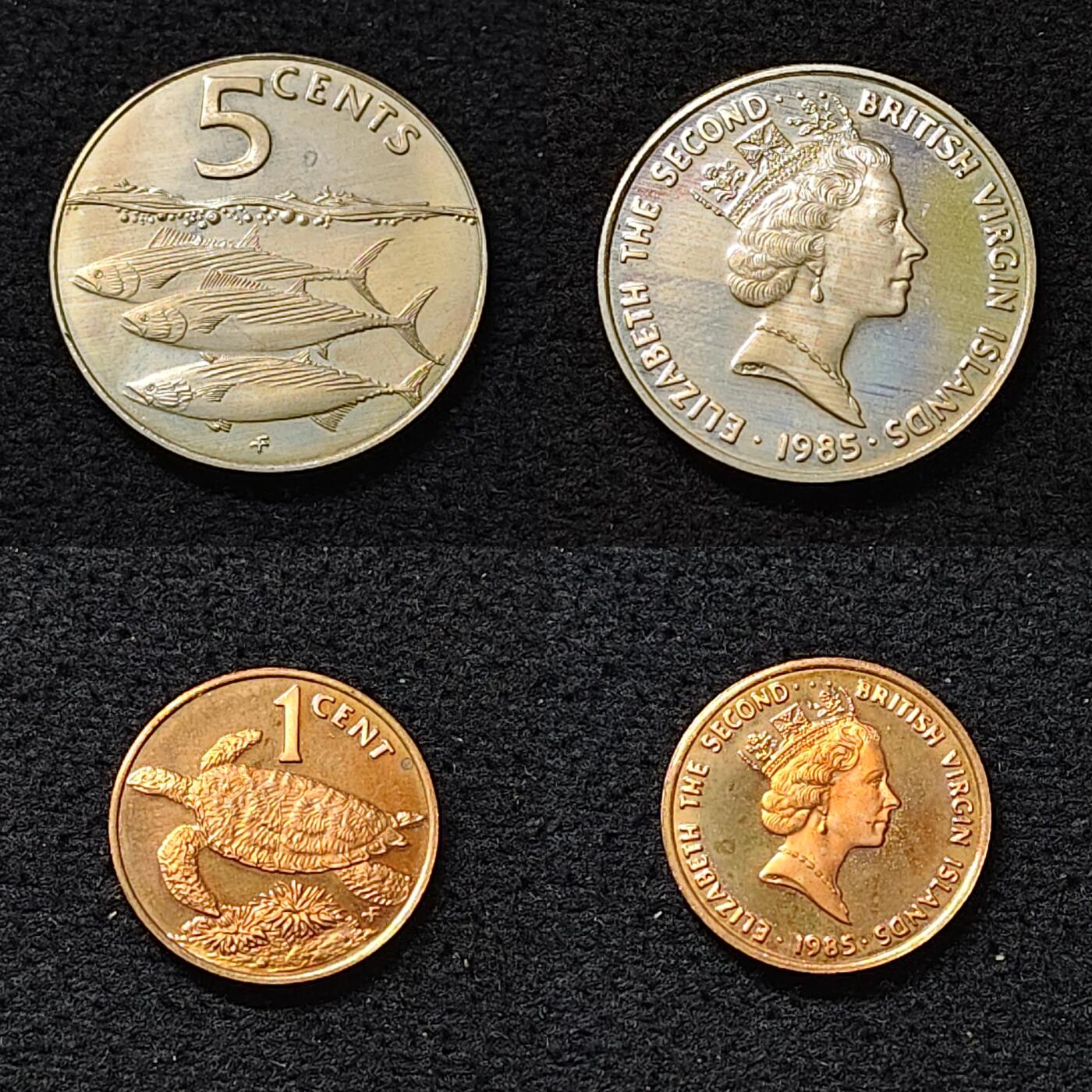 【全场包邮】纯粹捡漏拍479场（免费代拍第16场） 英属维尔京群岛1985年海洋动物版官方精制套币-盒证全