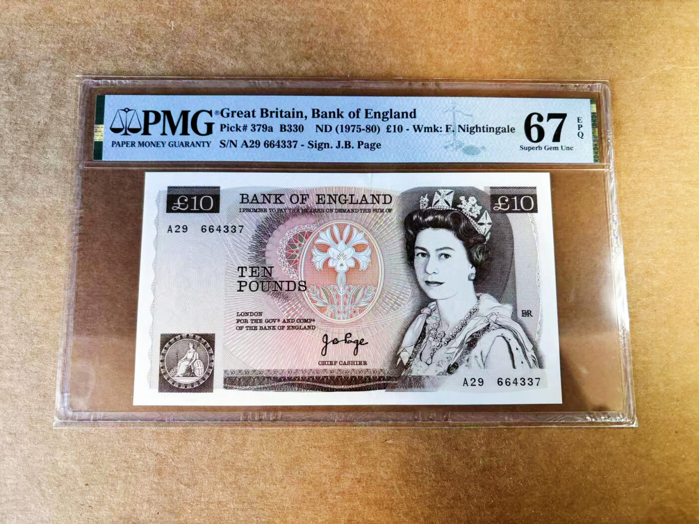 【Blue Auction】世界纸币精拍第753期——18级TOP拍卖/信誉/品质/专业/高效💫 【a版】英国 1975-80年10镑 PMG67EPQ 