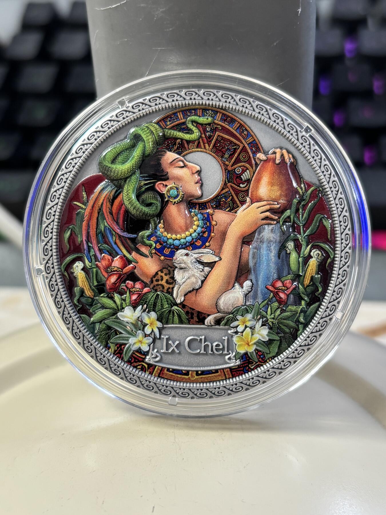 第182期拍卖 加纳2021年健康女神系列4玛雅伊克舍尔女神彩银币，999银，50克，发行500枚