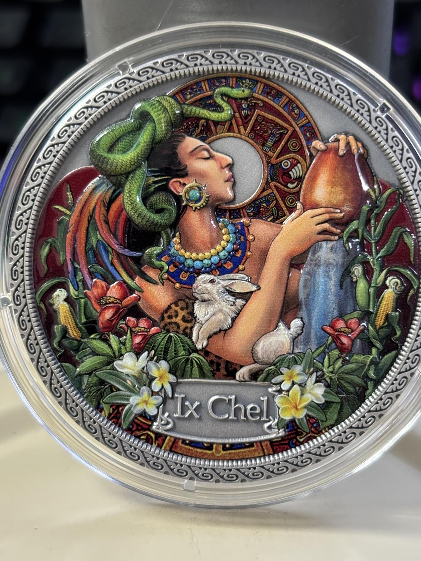 第182期拍卖 加纳2021年健康女神系列4玛雅伊克舍尔女神彩银币，999银，50克，发行500枚