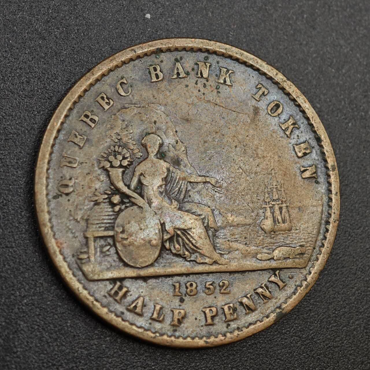 【淘币小摊】实时拍第八百零二拍   散币场   满百包邮可预留二周 每周一统一发货   加拿大1852年魁北克银行半便士铜币代币