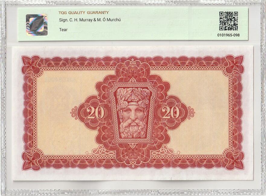 2025十一月第五期，总第203期 爱尔兰1976年20镑TQG40分，爱尔兰人格化象征“拉维利夫人”，稀有的中高面值