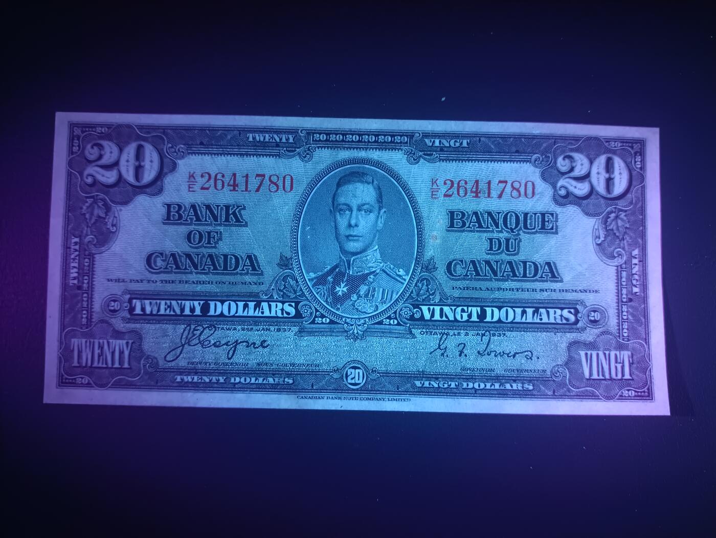 2025十一月第五期，总第203期 加拿大1937版20元AUNC，乔治六世国王和农神，稀有中高面值品种