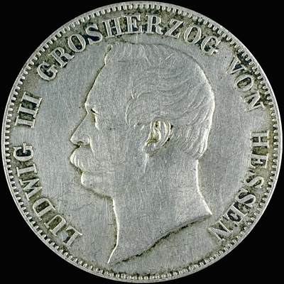 【雨安】【直播拍卖】【世界币章115期-裸币】2025-11-21 周五 19:30 保真 - [裸币德国] Germany 德国 德意志 1泰勒 Hesse-Darmstadt黑森 Thun.200 KM#0338 (1857-1871) 路德维希三世 1858年