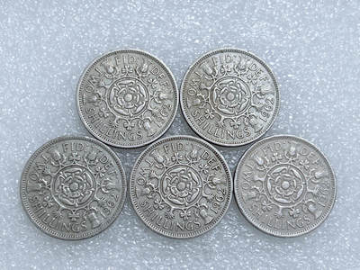 第一海外回流一元起拍收藏 散集专场  第270期 - 英国1962年2先令硬币 5枚