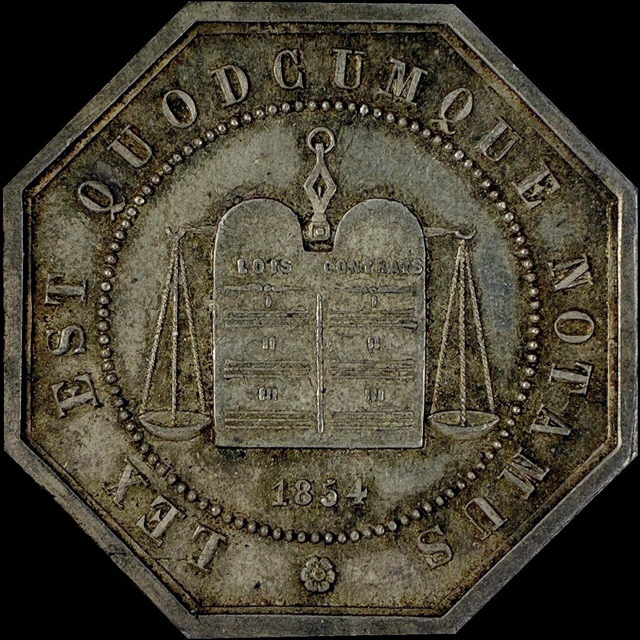 【雨安】【直播拍卖】【世界币章115期-裸币】2025-11-21 周五 19:30 保真 [章] France 章 法国 八角 1854年 亚眠市 公证人协会 八角银章 UNC 15.7克