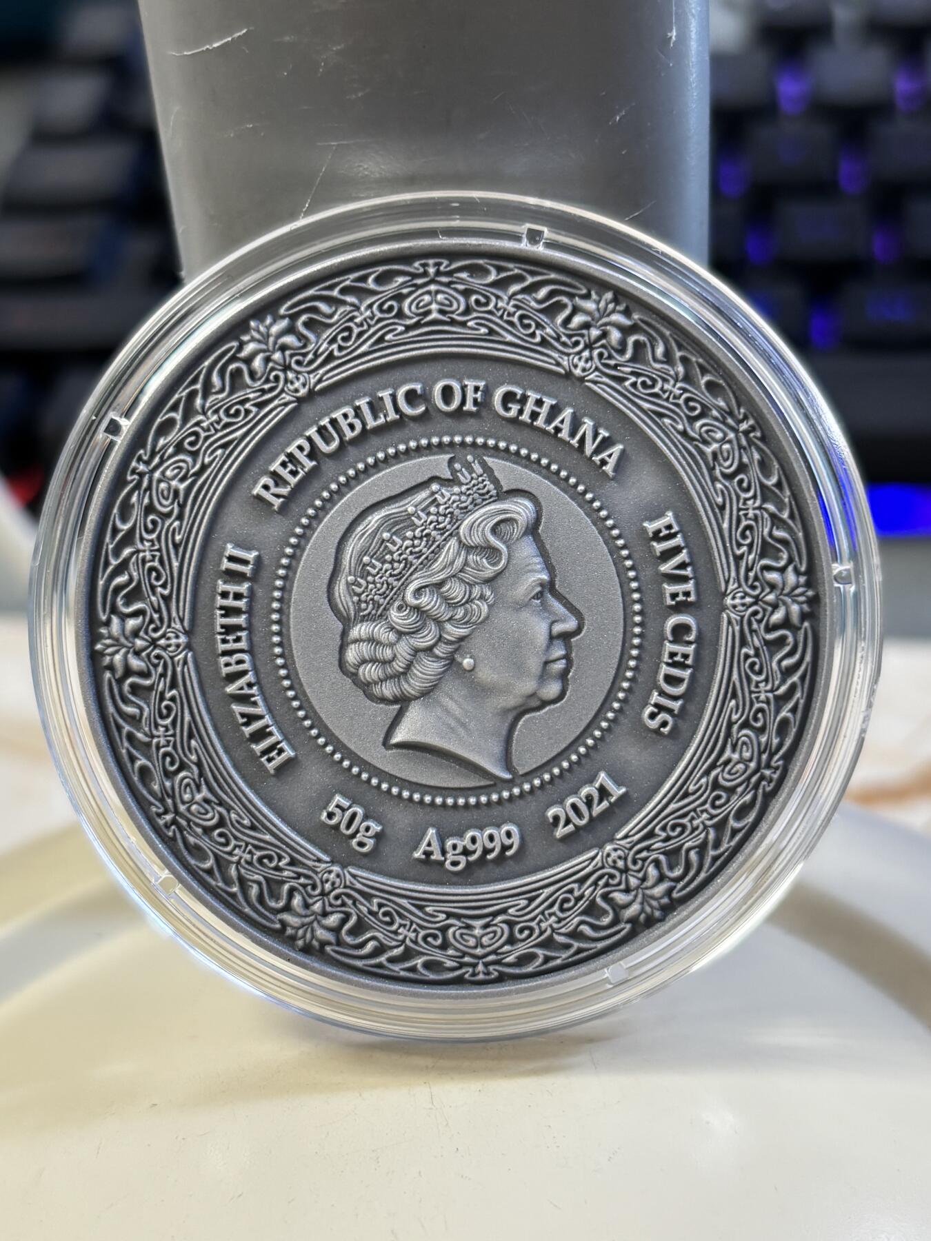 第182期拍卖 加纳2021年健康女神系列3伊西斯彩色纪念银币，999银，发行500枚